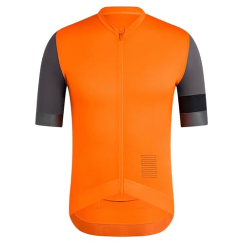 Generisch Maillot de ciclismo para hombre, manga corta, cuello redondo, camiseta de verano, con bolsillos, transpirable, de secado rápido, elástico, para ciclismo, O Orange, XL