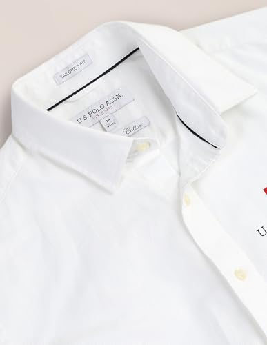 Image of U.S. POLO ASSN. Mens Cotton Regular Fit White Solid Collared Neck Long Sleeve Casual Shirts