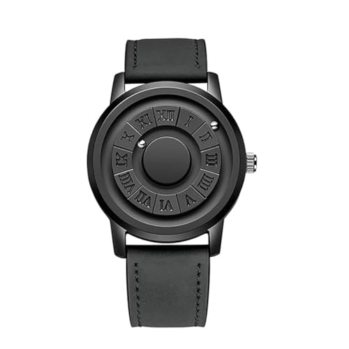 Cool Magnetic Levitation Watch for Men, Quartz Magneto Analog Wrist Watch, Unique Pointer Design, Casual Fashion Waterproof (B-Leather)