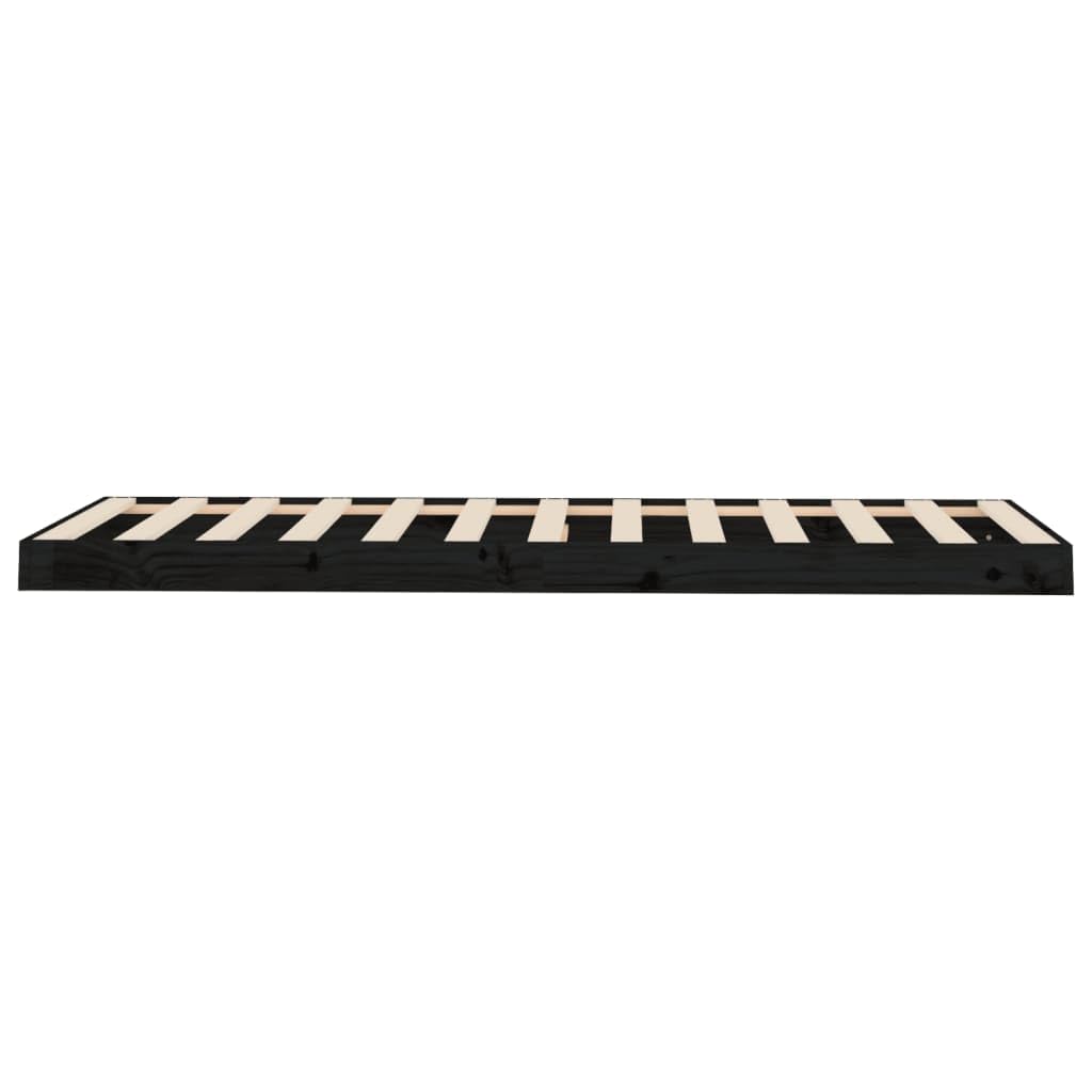 Cama individual de madera maciza de pino, color negro, 75 x 190 cm, con somier de láminas robusto, estructura de madera de pino maciza, ideal para habitaciones juveniles y espacios pequeños
