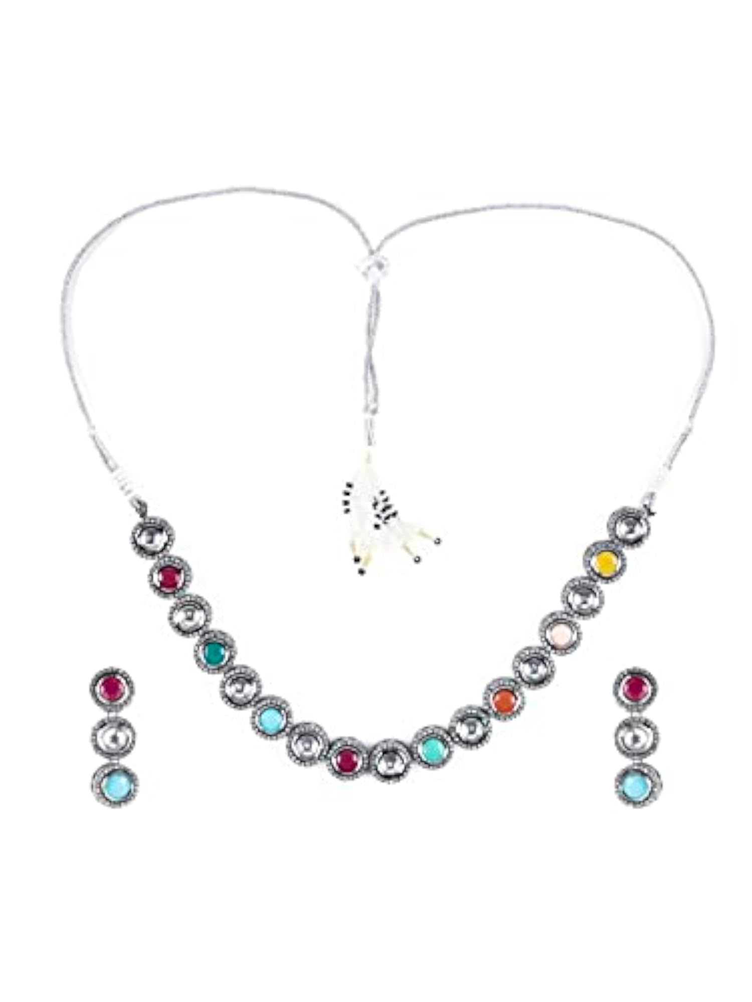 Multicolor Round Link American Diamond Gold-Plated Necklace Set