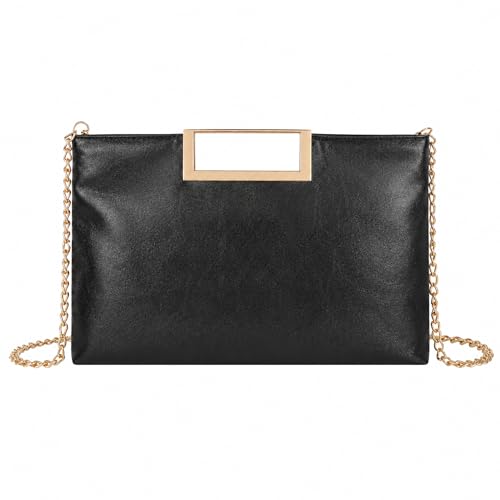 Zeph Hosea Women Fashion PU Leather Handbag Stylish Detachable Chain Shoulder Party Prom Wedding Clutch Purse,Black