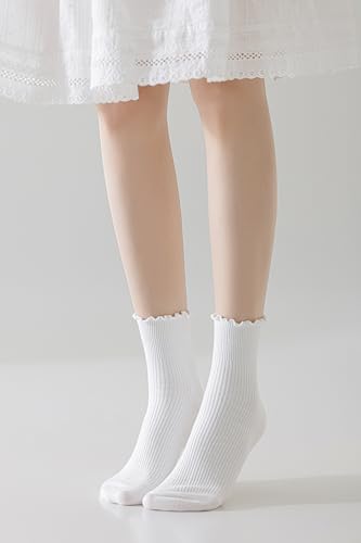 Image of Ruffle Ankle Socks for Women, Cute Casual Lettuce Edge Frilly Crew Socks Breathable Lightweight Daily Socks