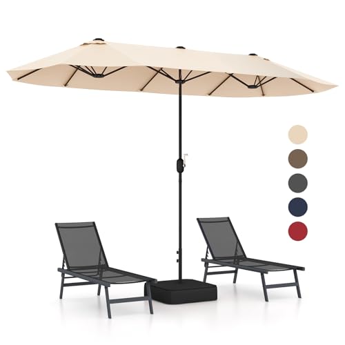 GOPLUS Grand Parasol de Jardin Exterieur avec Pied, 4M Parasol Rectangulaire Double Face pour 6...