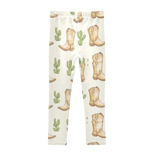 ZZKKO Girls Leggings Cactus Cowboy Boots Toddler Girls Clothes Leggings for Girls Toddler Girls Leggings 3-4T2
