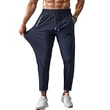 [Yezai] トレーニングウェア スポーツウェア ジョガーパンツ メンズ ズボン トレーニングパンツ ジム スポーツ 筋トレ 吸汗速乾 伸縮性 9分丈 接触冷感 アイスシルク 夏服 navy-XL