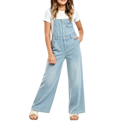 Overol de mezclilla para niñas que buscan pantalones de tirantes holgados y cómodos