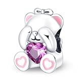 LeeFeel Love Heart Bear Animals Charms Exquisite Pink Bear Beads Charms with Heart CZ for Women Bracelets Charm DIY (Pink Love)