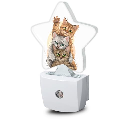 Image of Cute Cat Night Light Plug-in Dusk to Dawn Smart Sensor White Led Nightlight for Bedroom Bathroom Kitchen Hallway Stairs Energy Efficient Decor Desk Lamp
