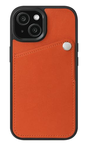 栃木レザー 本革 スマホケース iPhone 15 Pro 互換性 対応ケース スマホスタンド カード収納 ストラップ (オレンジ)