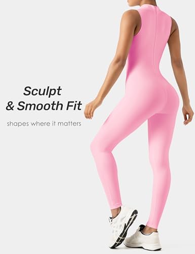 Image of speerise Women Sleeveless Turtleneck One Piece Romper for Yoga Workout Jumpsuit with Tummy Control Bodysuit