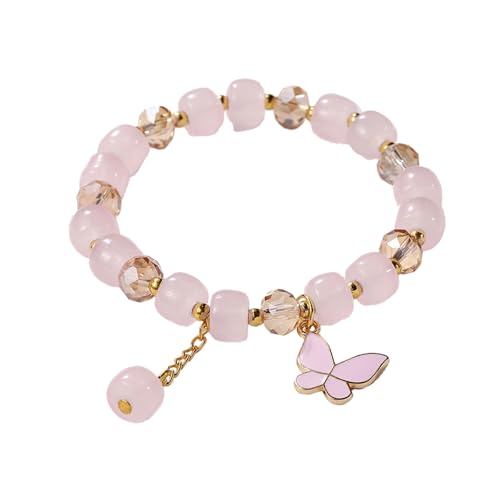 VESNIBA 2025 翡翠蝶クリスタルガラスブレスレット 女性用、中国スタイル ラッキービーズ 翡翠ビーズブレスレット 彼女、妻、おばあちゃん、母娘へのギフト、ハンドメイド記念日誕生日ギフト, one size, 合金鋼, ジルコン ジェムストーン