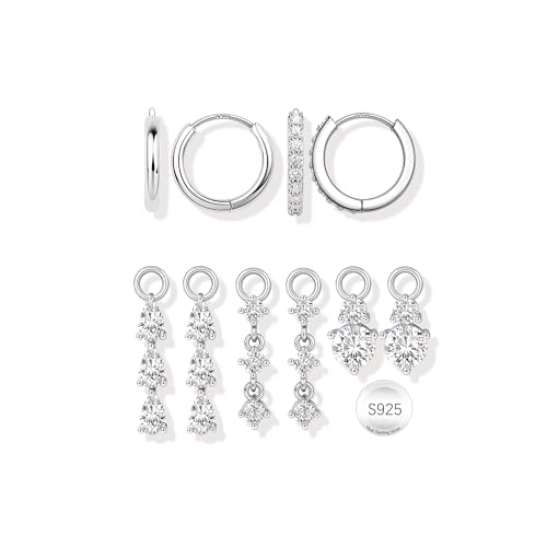 14K Gold Earring Charms for Hoops : 925 Sterling Silver Earrings Hypoallergenic Small Huggie Hoop Earrings with Dangle CZ Charm Dainty Mix and Match Earring Pack for Women Men