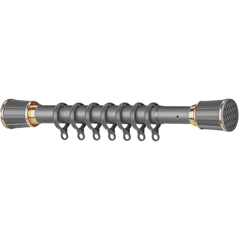 Barra de cortina de ducha ajustable, barra de tensión extensible con remates y anillos, barra resistente para cortinas, armario, estantería, baño (gris, 4,1-5 m)