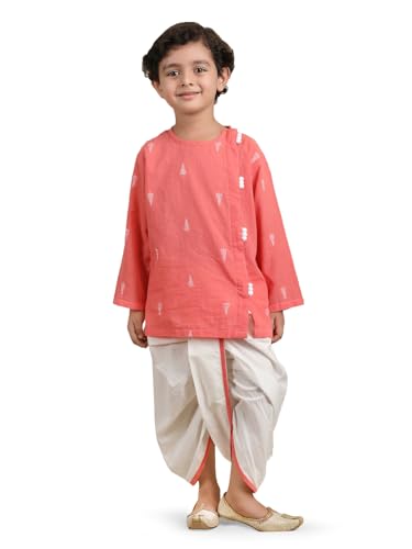 Image of POLKA TOTS 100% Cotton Elegant Traditional Dhoti Kurta Set for Baby Boys | Ultra-soft Cotton Ethnic Dress for Festivals and Weddings | Traditional Angrakha Dress for Kids Boys