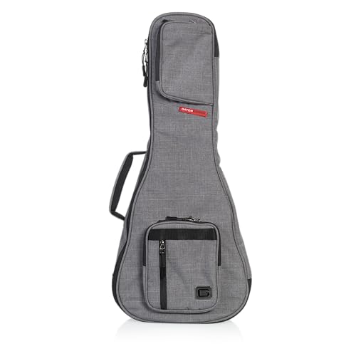 Image of Gator Cases Transit Series Lightweight Tenor Ukulele Gig Bag with Back Pack Straps and Rubberized Base, Light Grey Exterior (GT-UKE-TEN-GRY)