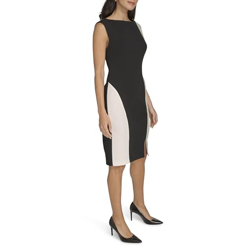 Calvin Klein Womens Scuba Crepe Color Block Cap Sleeve Sheath Dress3