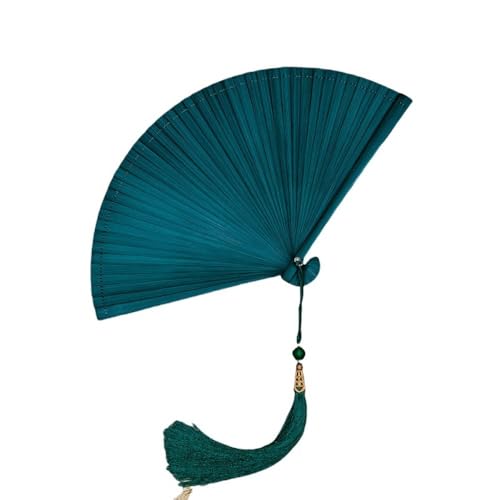 KIEHUA 竹扇子 伝統工芸 軽量 スムーズな開閉 古風なデザイン 型崩れしにくい 竹素材使用 扇子直径約31cm 持ち手約18cm 黒と青の色合い ギフトにも普段使いにも最適です。 (グリーン)