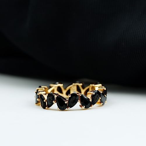 Real Black Onyx Eternity Ring For Her | Aaa Quality | Stackable Wedding Anniversary Band, 14K Yellow Gold, Size:us 6.00 #TOP7