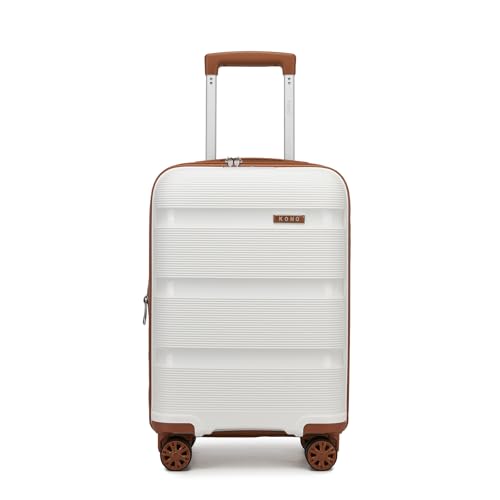 Image of Kono Carry On Luggage 20 Inch Expandable 22x14x9 Airline Approved Hard Shell Travel Trolley 4 Spinner Wheels Lightweight Polypropylene Suitcase with TSA Lock, Cream White