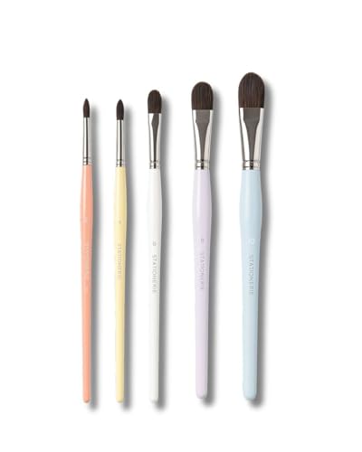 Image of Stationerie Paint Brush Set Handmade Soft Aqua Long Synthetic Hair with Stainless Wire Ideal for Art Paint, Watercolor, Quill, Oil Acrylics, Artists Filbert Brush Set of 5(Candy Edition)