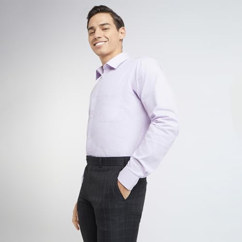 Image of Raymond Men Slim Fit Solid Pattern Pure Cotton Semi Cutaway Collar Full Sleeve Formal Shirt