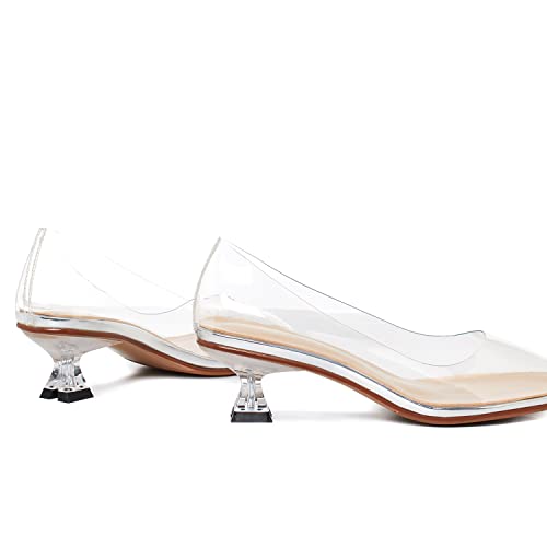 LEHOOR Women Clear Slip On Pumps Kitten Heel Round Closed Toe Sandals 1 Inch Low Heel Summer Transparent PVC Trendy Wedding Party Dress Shoes Size 4-9.5 M US4
