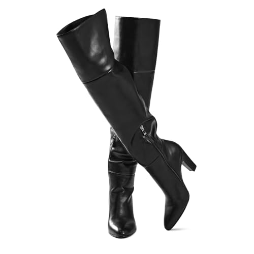 wetkiss Thigh High Boots for Women, Over the Knee Boots with Chunky Heel, Side Zipper, Wide Calf Design, Stylish and Comfy2