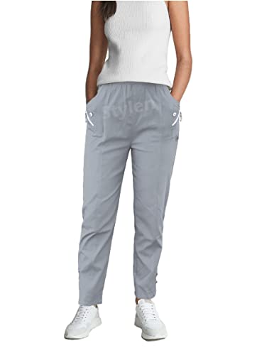 URBAN STITCH Trouser for Women UK Grey Casual Full Length Elasticated High Waist Pants with Stretch Light Weight Summer Straight fit Ladies Bottoms (16, Grey)