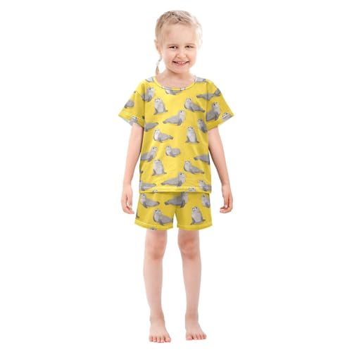 ALAZA Seal Yellow Pajamas Short Sleeve 2 Piece Sleepwear Top and Bottom Pajama Set Unisex3