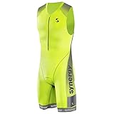 Synergy Triathlon Tri Suit - Men's Elite Sleeveless Trisuit (Neon Lime/Steel, X-Large)