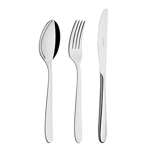 Faqueiro Tramontina Cannes em Aço Inox com Facas de Mesa Forjadas Acabamento Alto Brilho e Estojo de Madeira 42 Peças