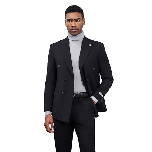 STACY ADAMS Suits 3pc Suit Set,Double Breasted Jacket Vest and Dress Pants,Hybrid-Fit Suits2