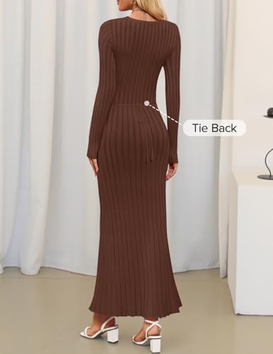 ZESICA Women's 2025 Fall Sweater Dress Long Sleeve V Neck Ribbed Knit Party Cocktail Bodycon Maxi Dresses4