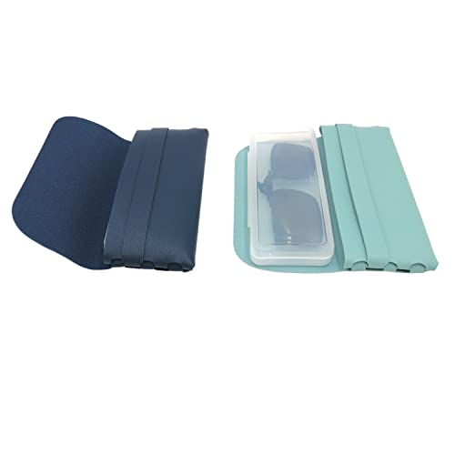 Clip on Glasses Case Pouch, Small Slim Hard Shell Clip-on Sunglasses Holder, Flat Thin Clear Box for Eyeglasses, Men Women (Green Navy)