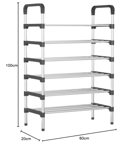 Image of Metal Shoe Rack for Home - Adjustable & Stackable Waterproof Open 5-Tier Shoe Rack for Closet Entryway, Bedroom, Outdoor,Multi-Purpose Carbon Steel Shoe Stand (Black, 6-Shelf)