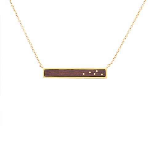 Wood Horizontal Bar Necklace with 5 Gold Inlays - 5th Wedding Anniversary Necklace Jewelry - Unique Traditional 5 Yr for Wife