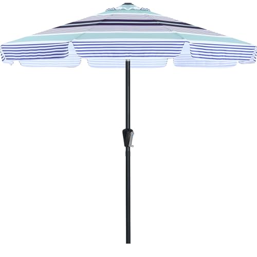 Image of ABCCANOPY Patio Umbrella 9ft, Outdoor Table Umbrella with Push Button Tilt and Crank, 8 Ribs Umbrella for Patio Pool Garden Deck (Blue Stripes)