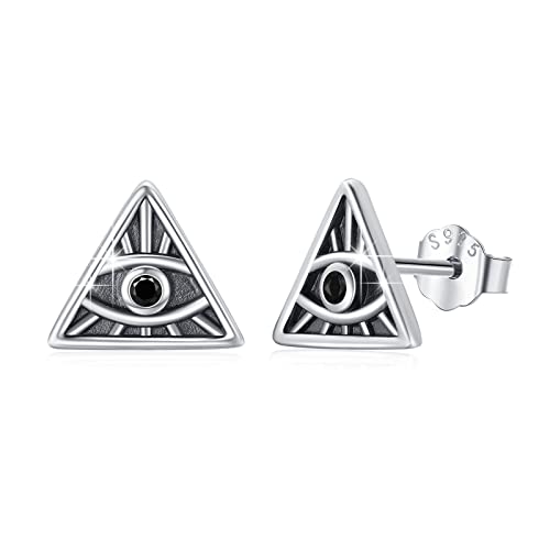 Triangle Studs Evil Eye Earrings For Men Viking Earrings 925 Sterling Silver Triangle Geometry Studs For Mens Oxidized Silver Viking Jewelry Christmas Gifts Women Girls Devil Eye Earrings For Women Girls Boys Valentine's Day #TOP15