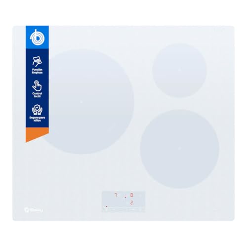 Balay - Placa de Inducción, 60 cm, 3 fuegos, Zona gigante de 28 cm, Función Sprint, Control Táctil de fácil uso, Programación de tiempo, Blanca, 3EB965WR