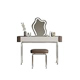 HIONRE Juego de tocador de tocador Banco de Maquillaje de Lujo con Espejo de Alta definición LED de 3 Colores, gabinete de cajones de Taburete cómodo, Estilo Simple y Moderno, for Regalo de niña