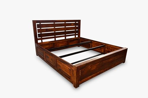 Image of SHISSO Furniture Solid Sheesham Wood Queen Size Bed with Storage|Wooden Box Bed Queen Size Double Cot Bed Palang with Storage Box for Home,Bedroom,Living Room,Hotel,Resort|Fanti Design,Natural Brown