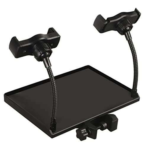 VANZACK Multi Functional Microphone Tray with Phone Clip Movable Sound Holder for Mic Stand Durable Music Accessory with Raised Edges for Recording Live Streaming Karaoke