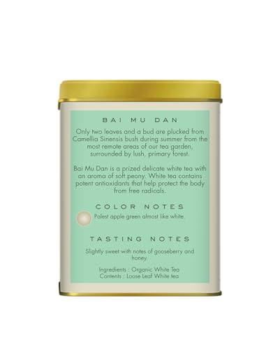Makaibari Tea Treasures | Bai Mu Dan | Darjeeling Peony White Tea | 25 g | Tin Caddy | Light tea for evening | Loose white Chai
