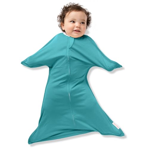 SleepingBaby Zipadee-Zip Swaddle Transition Baby Swaddle Blanket with Zipper, Cozy Baby Swaddle Wrap and Baby Sleep Sack (Extra Small 3-6 Months | 8-13 lbs, 18-26 inches | Classic Teal)