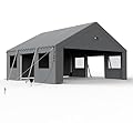 Benass 20x20 Carport Heavy Duty, Portable Garage 20x20 Heavy Duty, 2 Car Carport Canopy with Side Doors & Windows and Removable Sidewalls, Grey