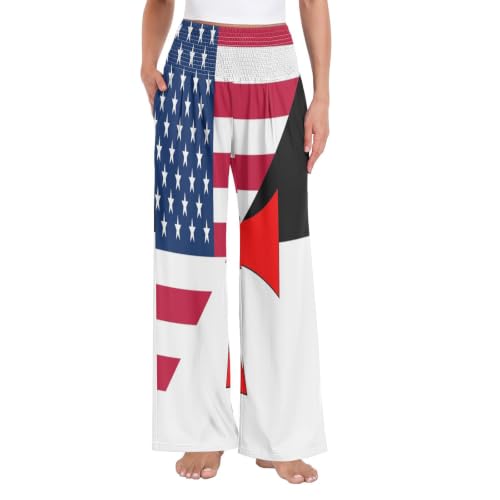 Pantalon décontracté à jambes larges femme imprimé USA GuoChe avec poches