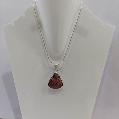 925 Sterling Silver Natural Trillion Rhodonite Gemstone Pendant With Chain Jewelry3