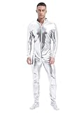 Yihuimin Mono metálico de manga larga para hombre, traje de cuerpo entero, estrecho, elástico, para Halloween, color plateado, plata, M