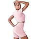IMEKIS Damen 3 tlg Fitness Set Sport-BH mit Crop-Top und Shorts Nahtlose Yoga Kleidung Fitness Workout Outfit Frauen Slim Fit Sommer Biker Activewear Laufanzug Rosa M